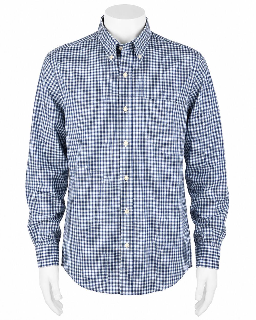 L.L.Bean Men's Blue Gingham Plaid Slightly Fitted Button Down Shirt - Size L